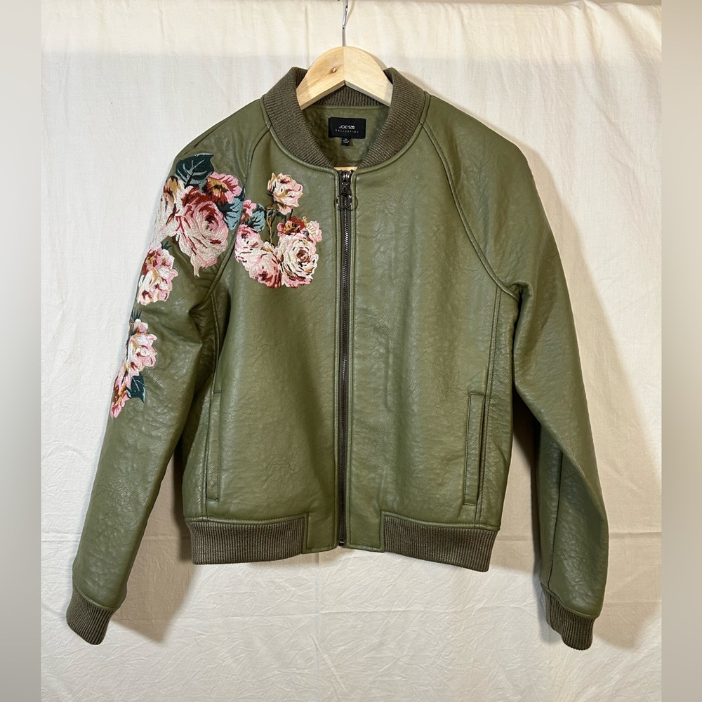 Joe’s Floral Embroidered  Faux Leather Bomber Jacket